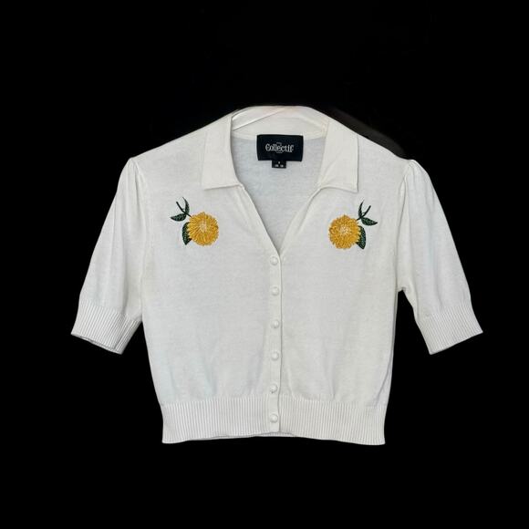 Collectif Sweaters - Collectif Jan Sunny Floral Cardigan UK 10 US 6 White Yellow Floral Coquette Girl